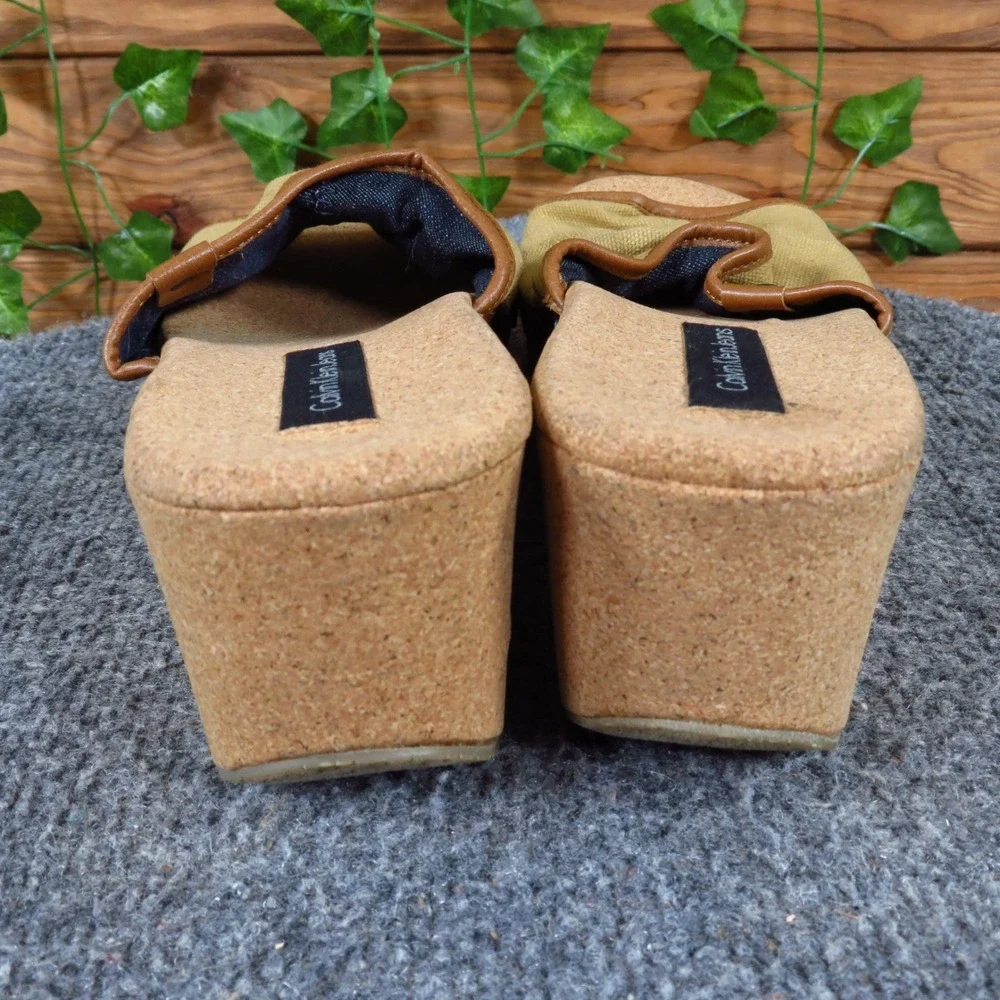 Calvin Klein Jeans Yvana Women Wedge Sandal Size 7.5 Summer Platform Tan Cork